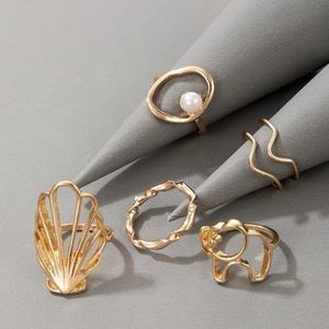 New🐚⛱🌅🐚🏖☀️NWT 5 piece statement shell ring and wave and elephant design rin…